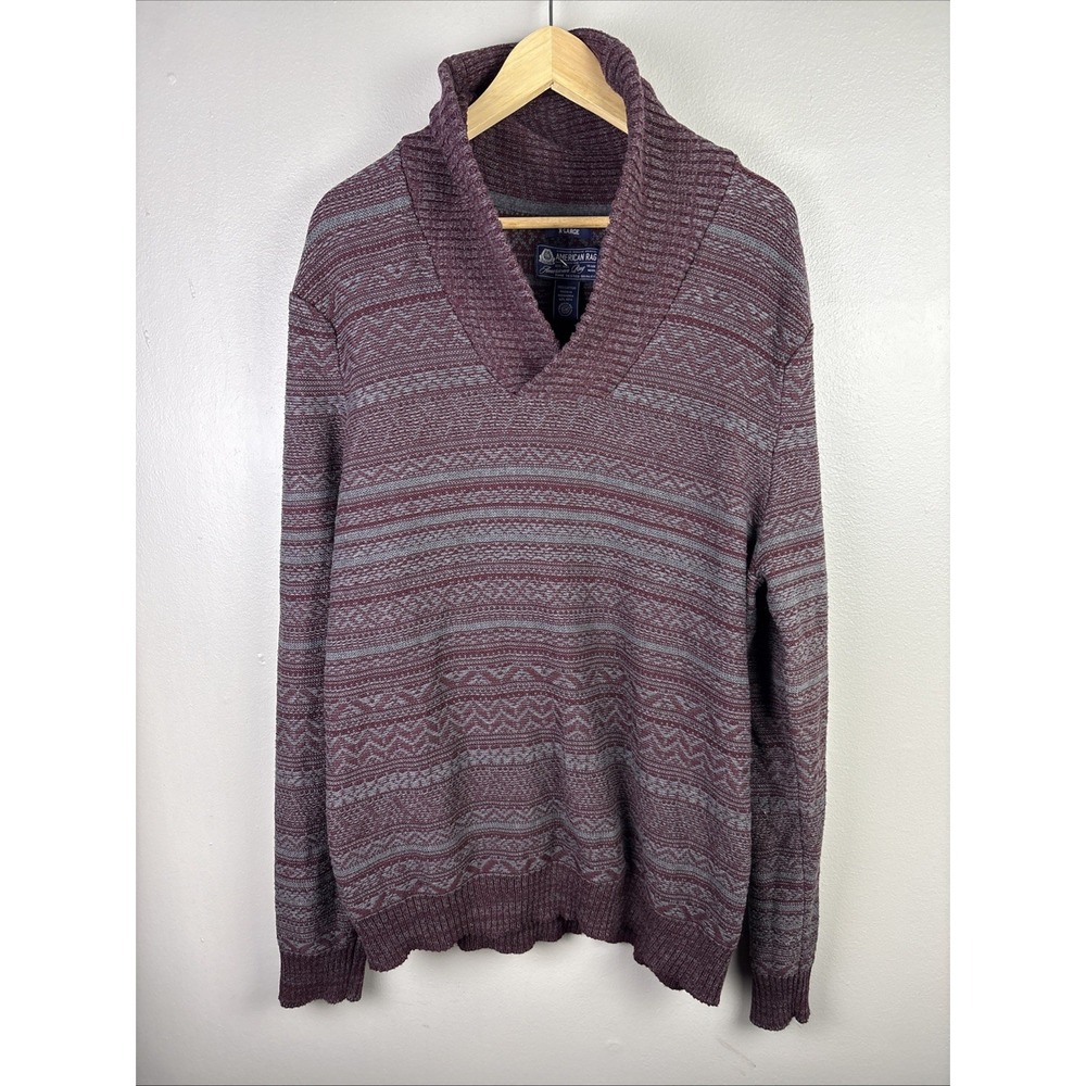 American Rag Mens XL‎ Geometric Pattern Pullover Cowl neck Sweater Tight Knit